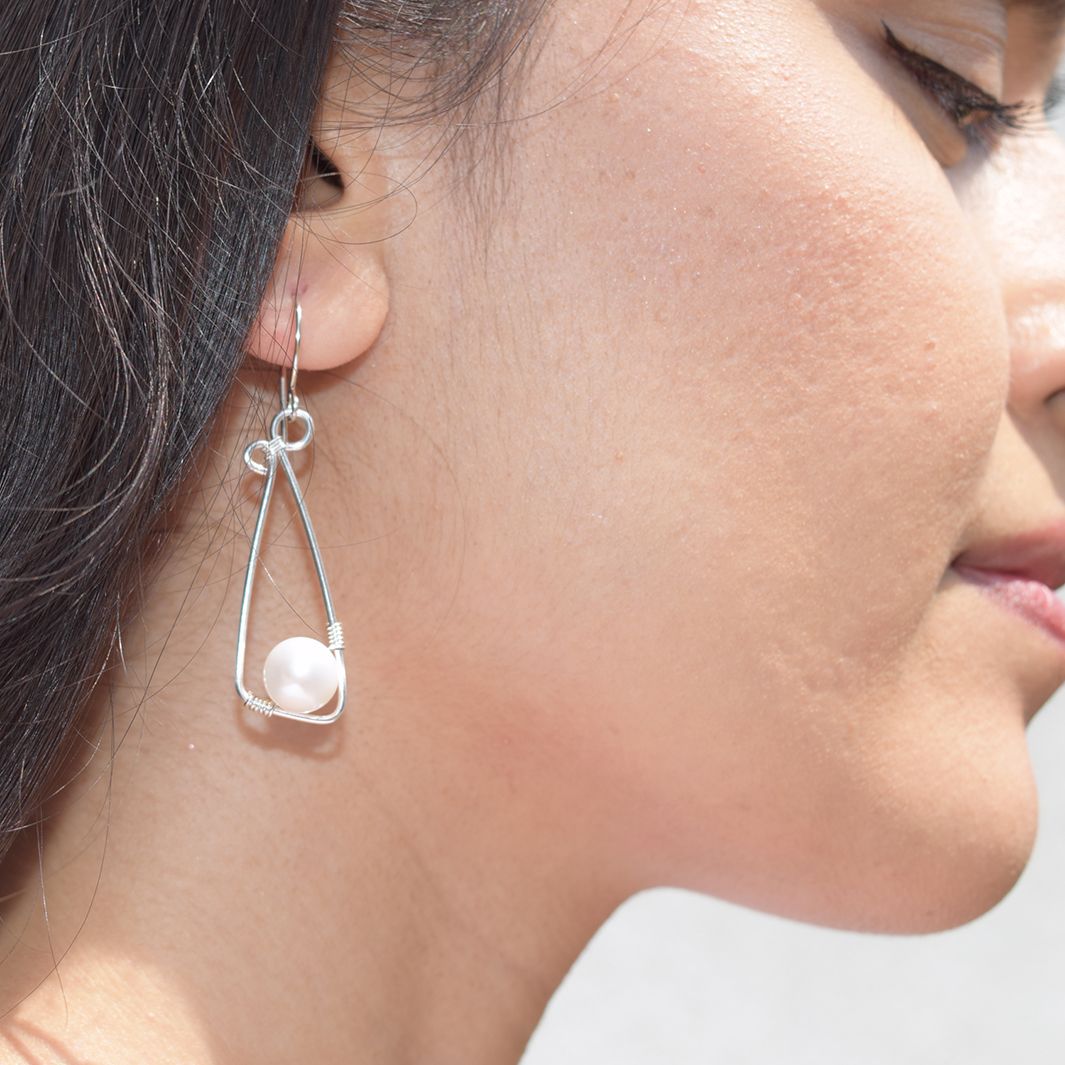 Triangle pearl store earrings